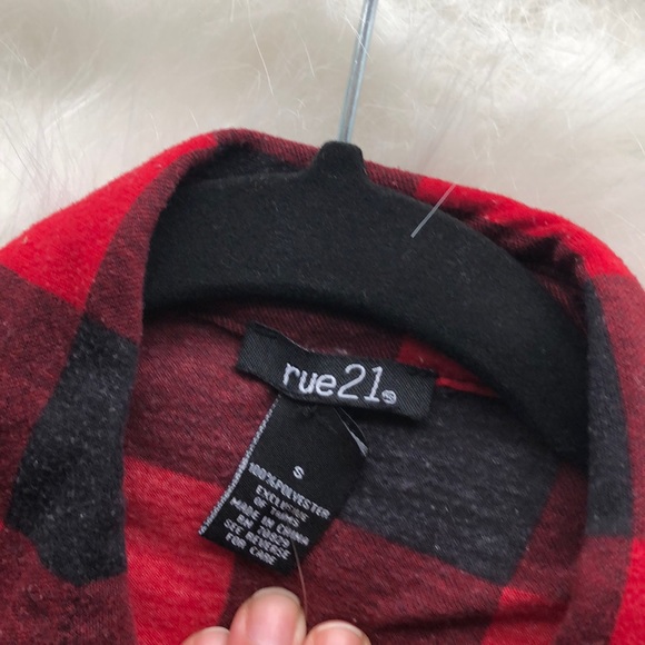 Red and black small plaid button up - Picture 2 of 4